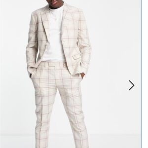 Topman Cream Plaid Suit Pants with PinkWindowpane